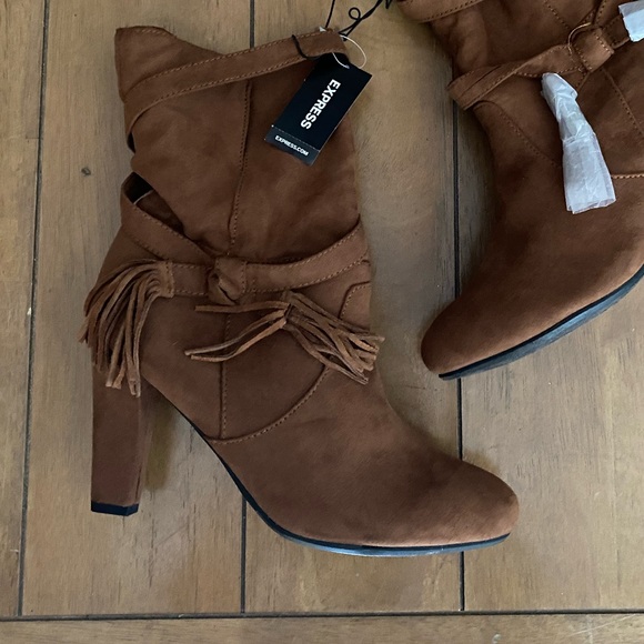 NWT EXPRESS brown mid-calf heel boots size 8 - Picture 2 of 12